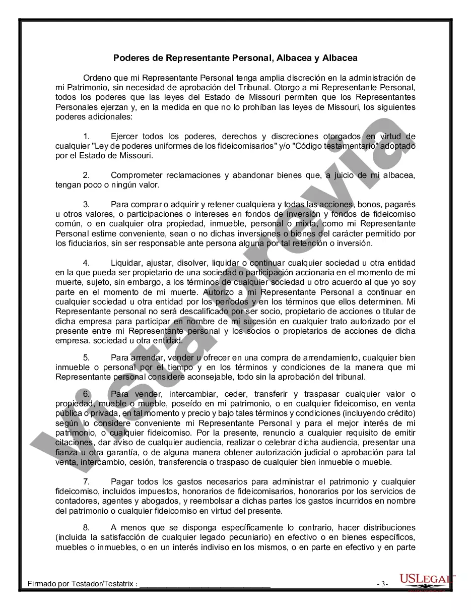 Preview Formulario de última voluntad y testamento legal para personas divorciadas que no se han vuelto a casar y no tienen hijos