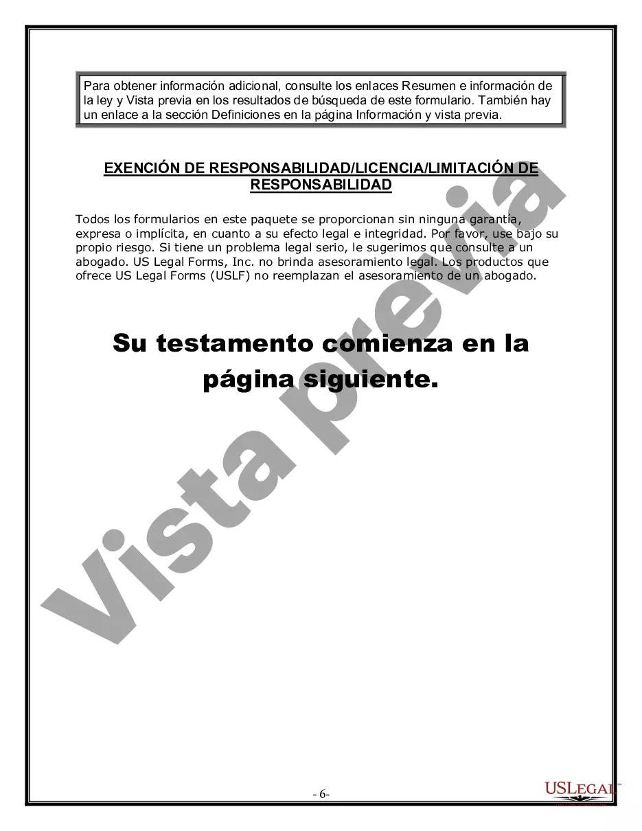Preview Formulario de última voluntad y testamento legal para personas divorciadas que no se han vuelto a casar y no tienen hijos
