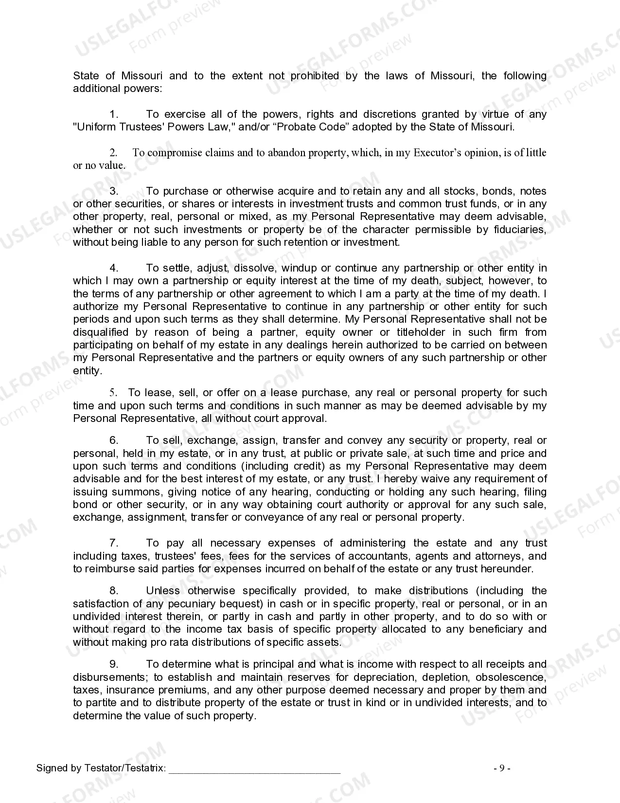 Preview Last Will and Testament for Divorced Person Not Remarried with No Children