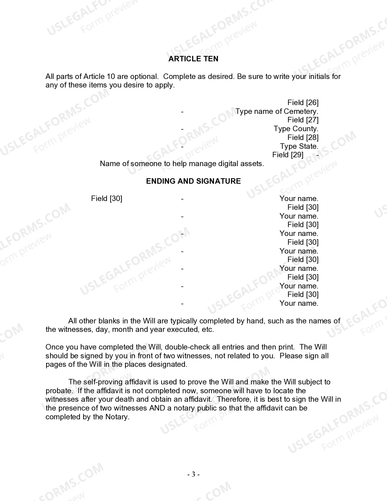 Preview Last Will and Testament for Divorced Person Not Remarried with No Children