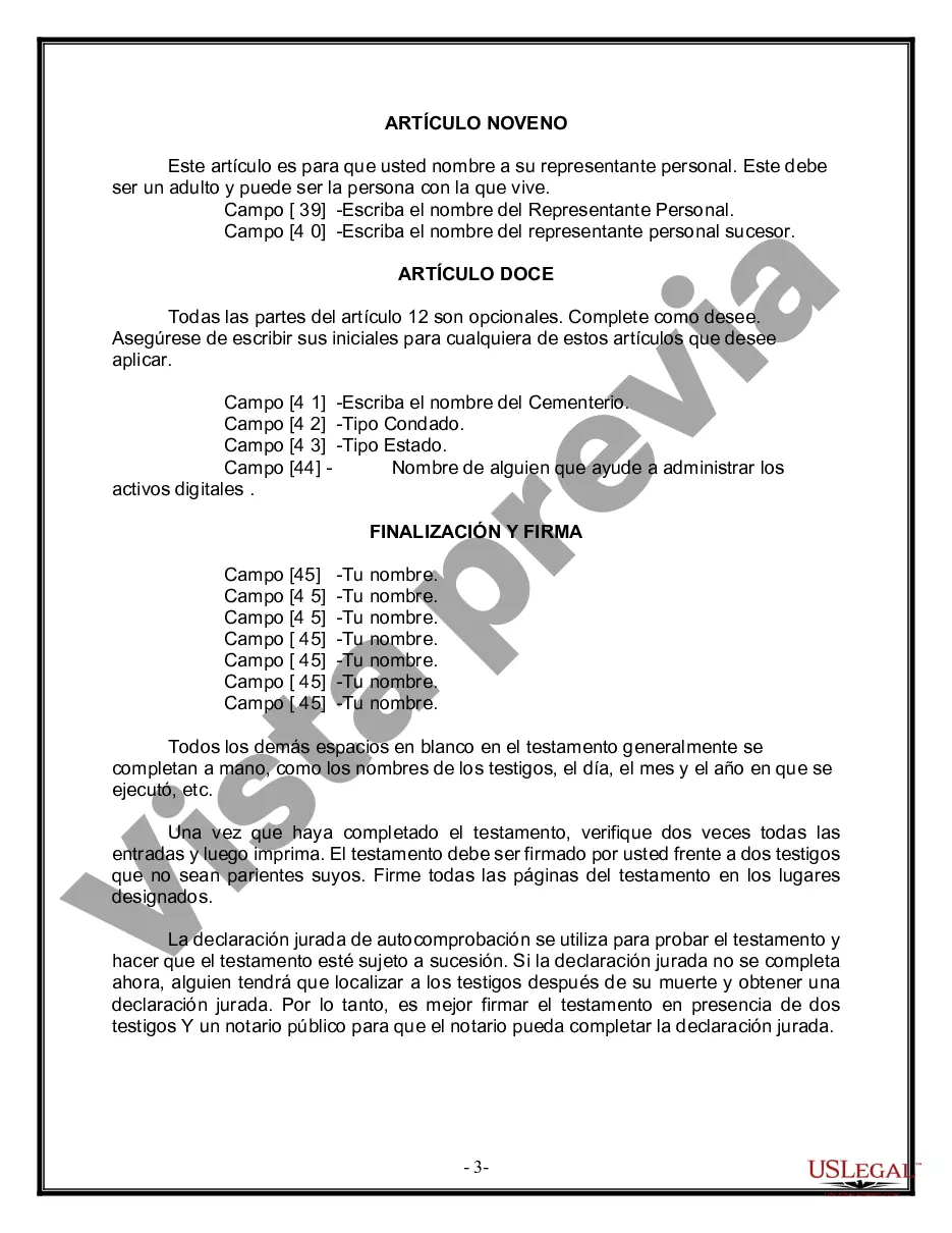 Preview Formulario de última voluntad y testamento legal para personas divorciadas que no se han vuelto a casar con hijos adultos y menores
