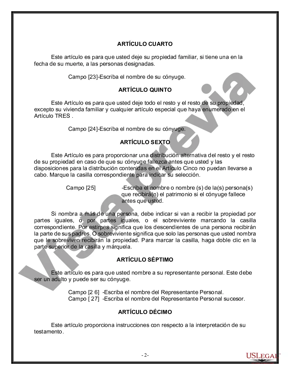 Preview Paquete de Voluntades Mutuas con Últimas Voluntades y Testamentos para Pareja Casada sin Hijos