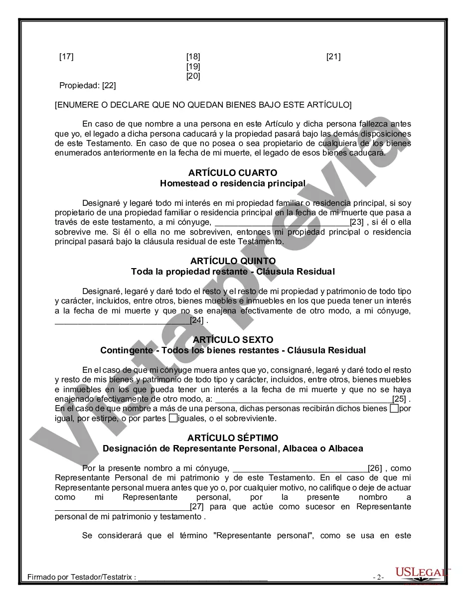 Preview Paquete de Voluntades Mutuas con Últimas Voluntades y Testamentos para Pareja Casada sin Hijos