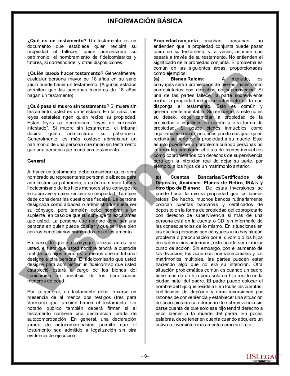 Preview Paquete de Voluntades Mutuas con Últimas Voluntades y Testamentos para Pareja Casada con Hijos Menores