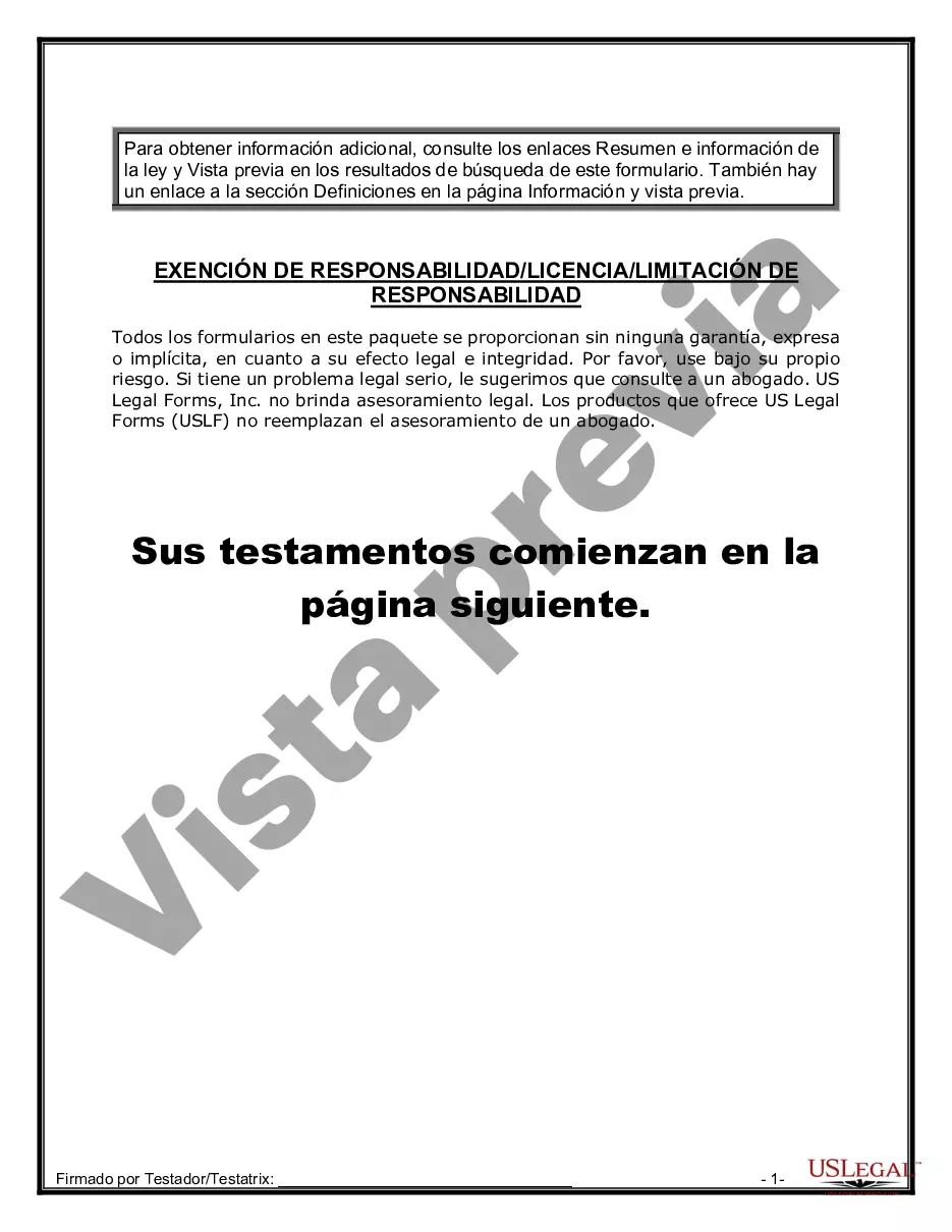 Preview Paquete de Voluntades Mutuas con Últimas Voluntades y Testamentos para Pareja Casada con Hijos Menores