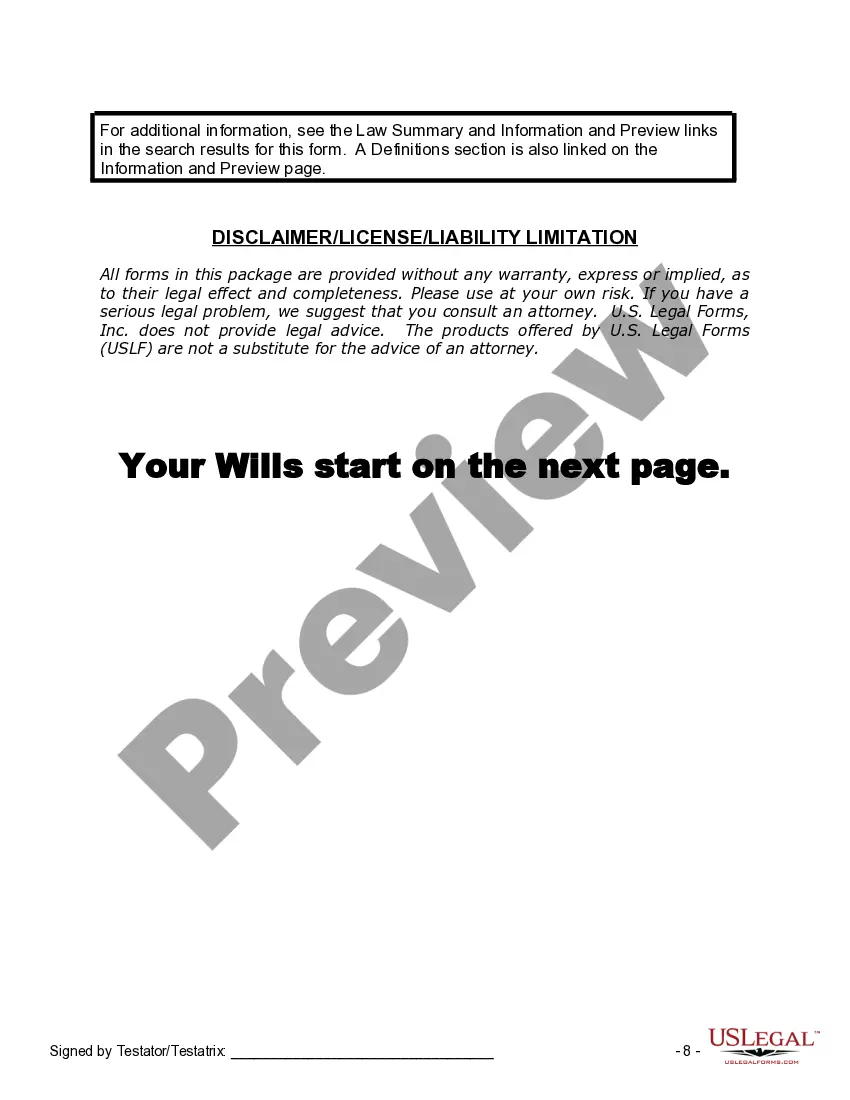 Preview Mutual Wills Package with Last Wills and Testaments for Married Couple with Minor Children