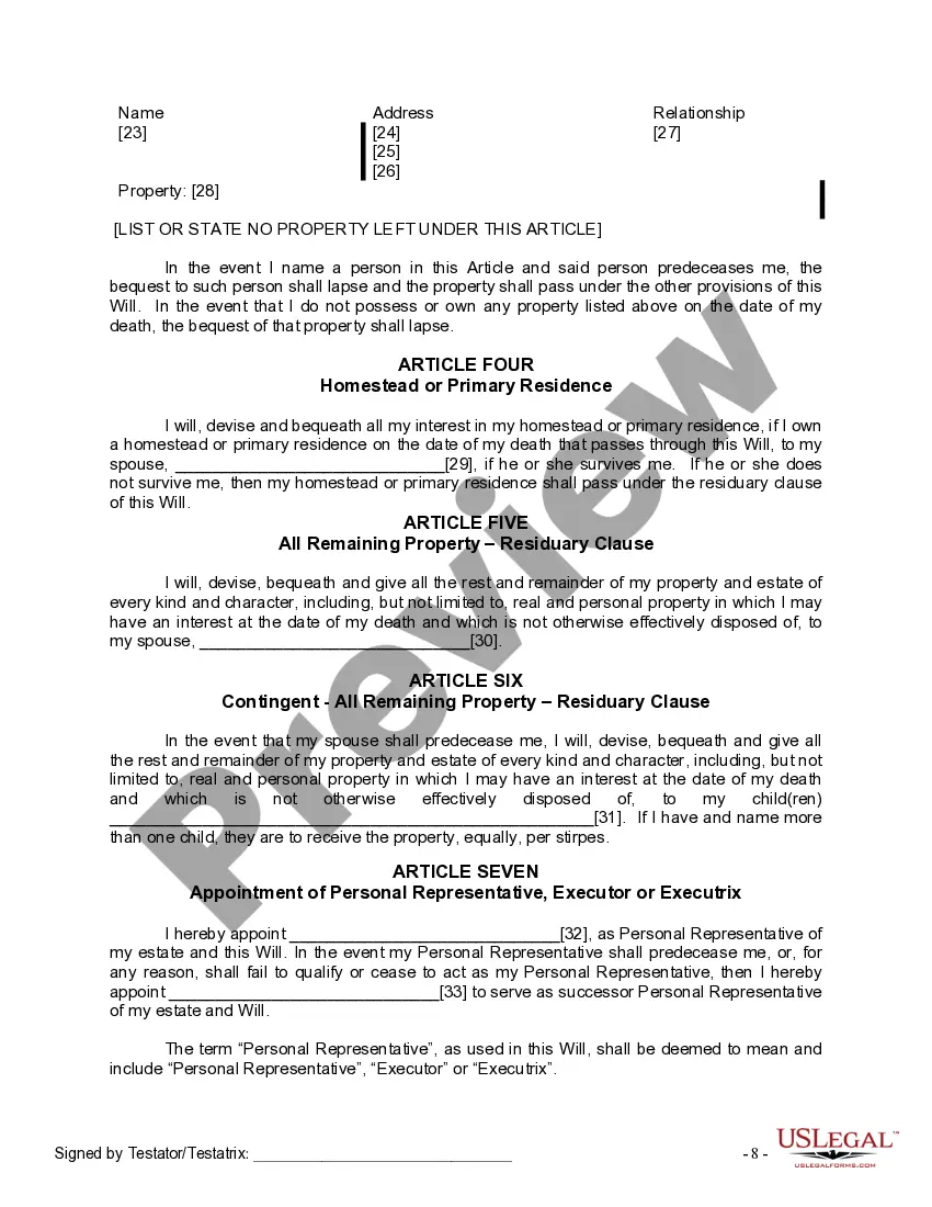 Preview Last Will and Testament for Married person with Adult Children