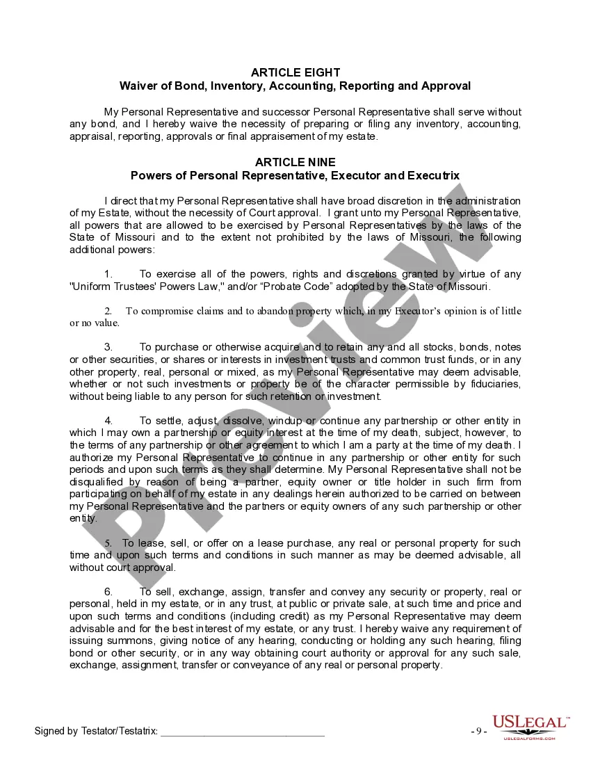 Preview Last Will and Testament for a Married Person with No Children