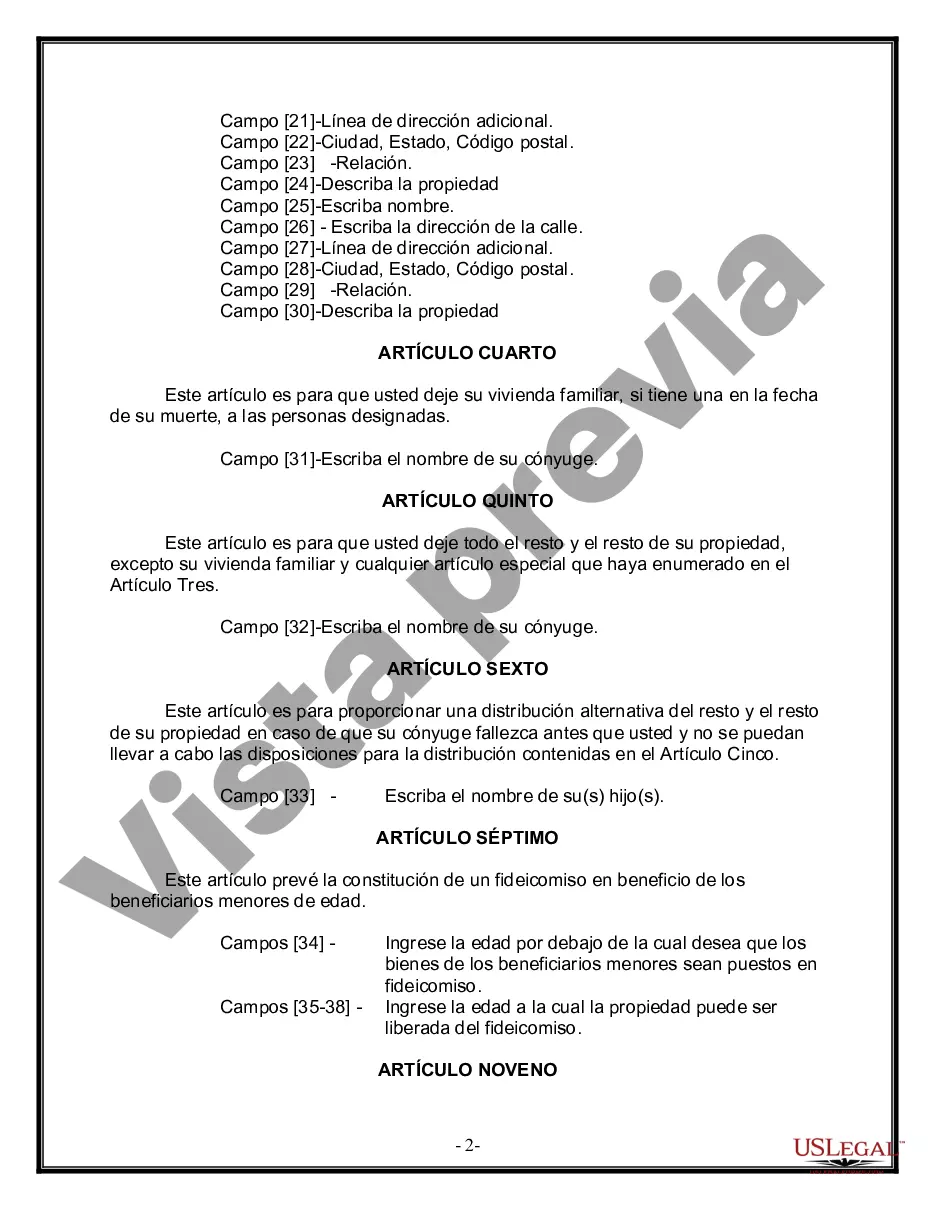 Preview Formulario de última voluntad y testamento legal para persona casada con hijos menores