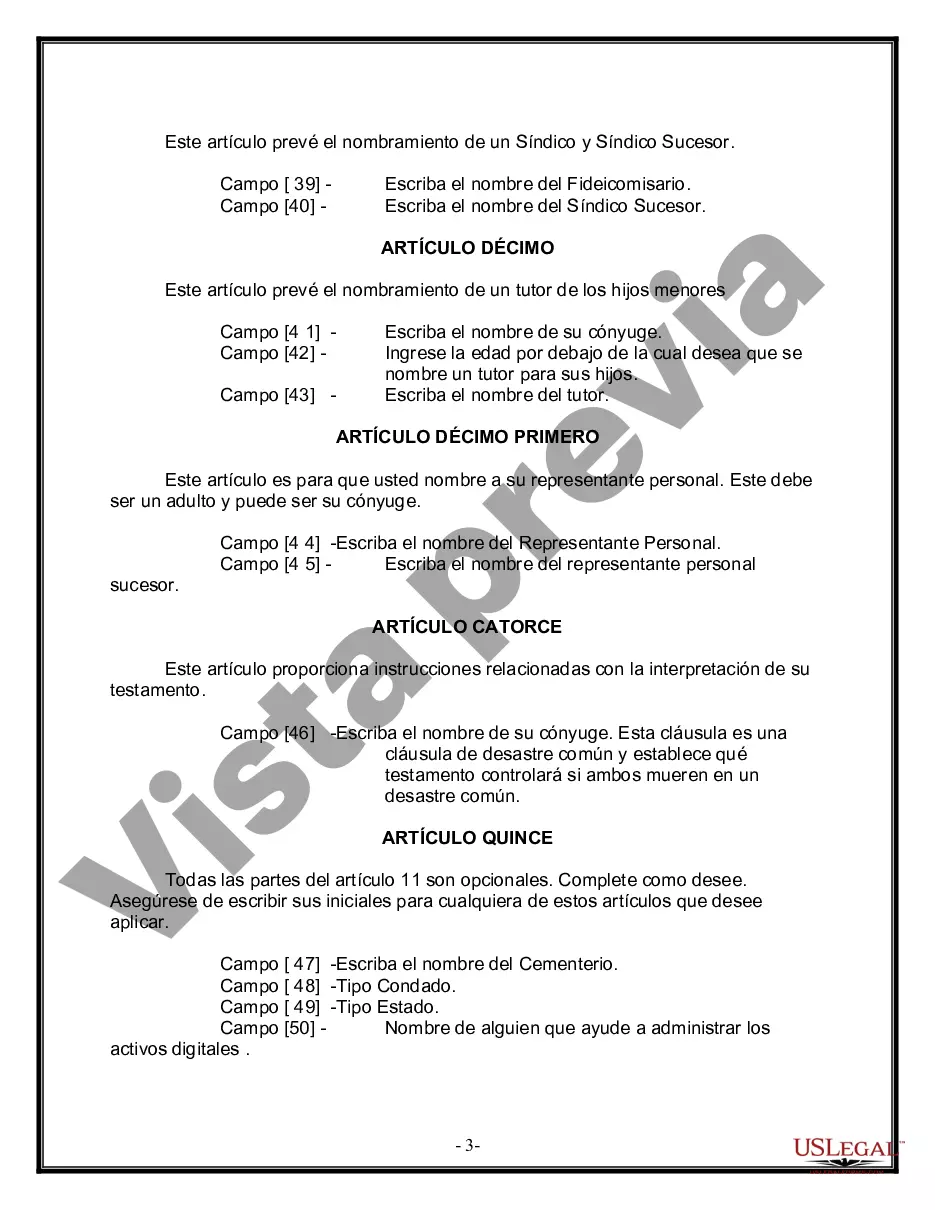 Preview Formulario de última voluntad y testamento legal para persona casada con hijos menores
