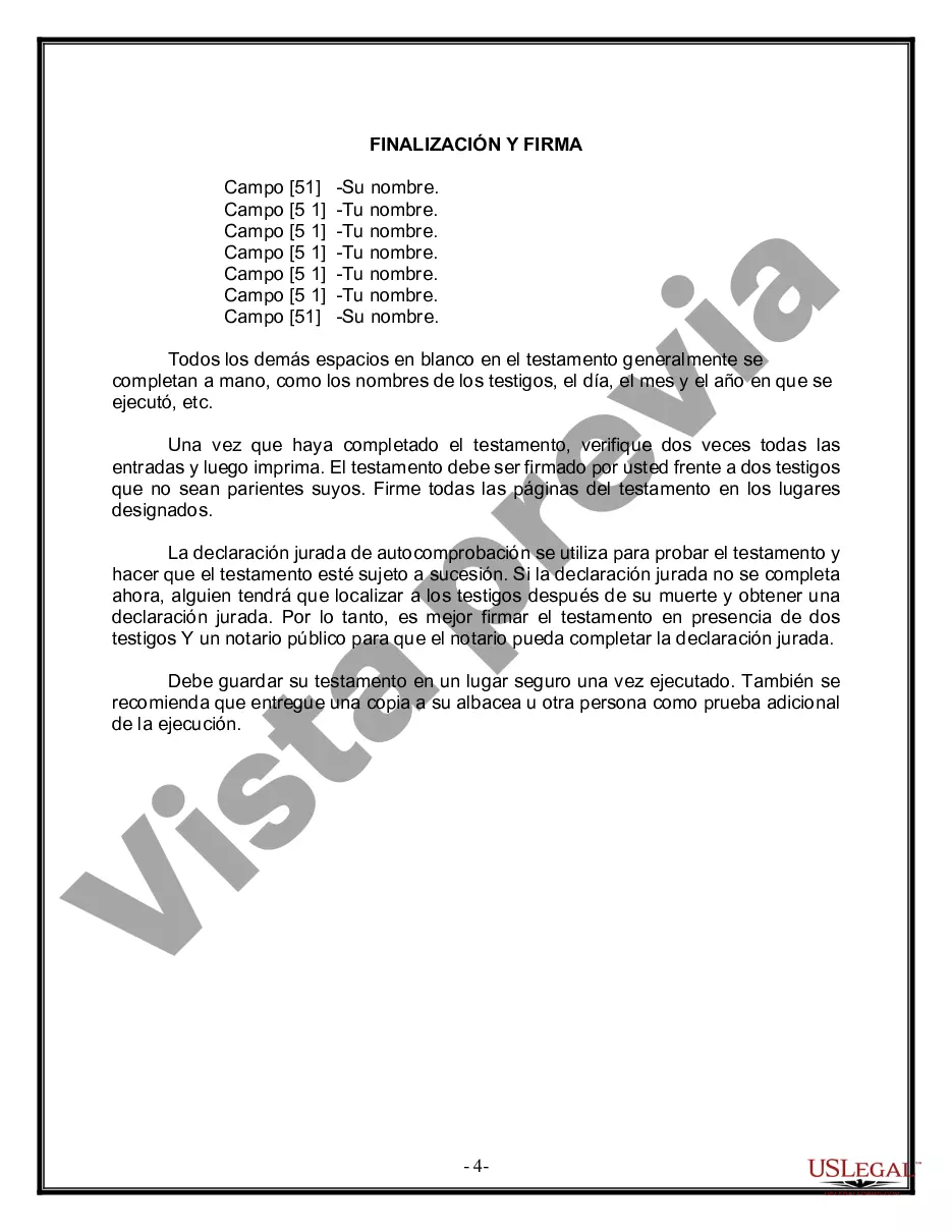 Preview Formulario de última voluntad y testamento legal para persona casada con hijos menores