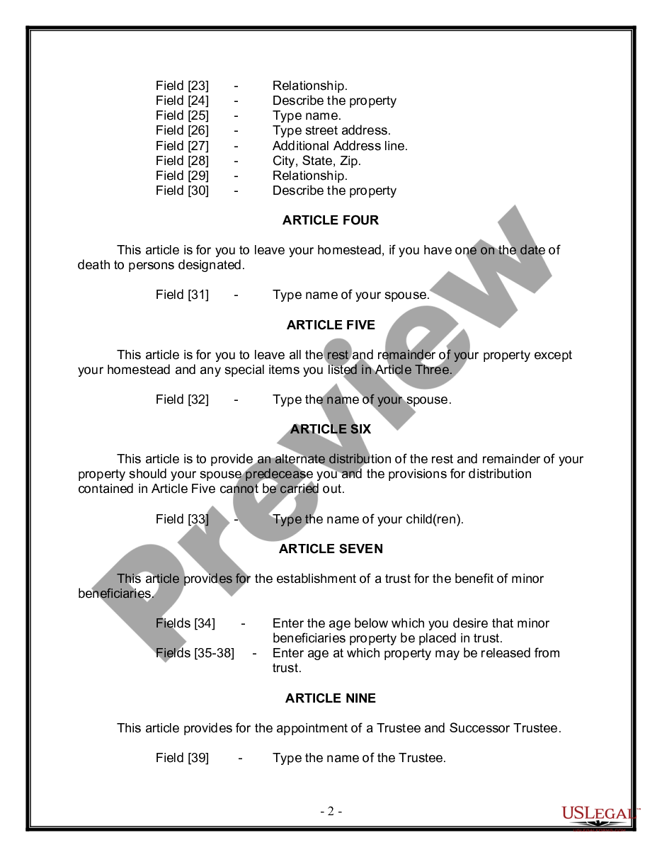 page 1 Legal Last Will and Testament Form for Married person with Minor Children preview