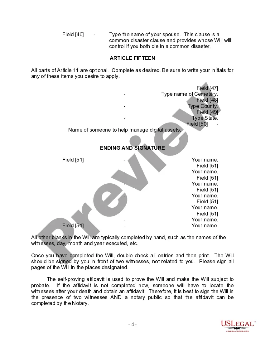 Preview Last Will and Testament for Married person with Minor Children