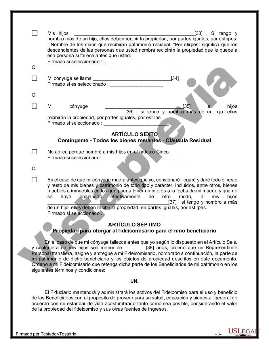 Preview Formulario Legal de Última Voluntad y Testamento para Persona Casada con Hijos Adultos y Menores de Matrimonio Anterior