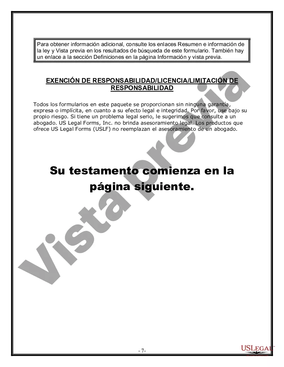 Preview Formulario Legal de Última Voluntad y Testamento para Persona Casada con Hijos Adultos y Menores de Matrimonio Anterior