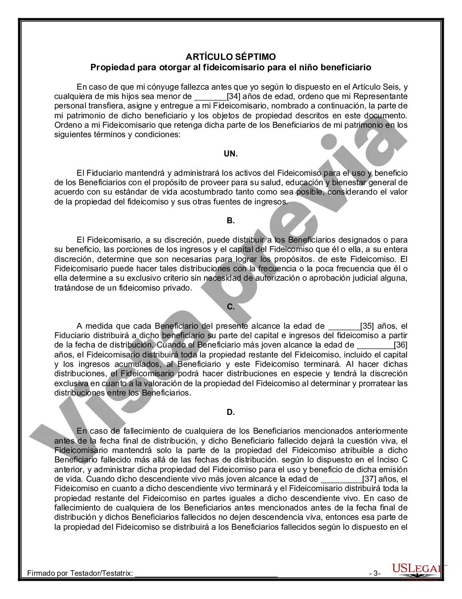 Preview Formulario Legal de Última Voluntad y Testamento para Persona Casada con Hijos Adultos y Menores