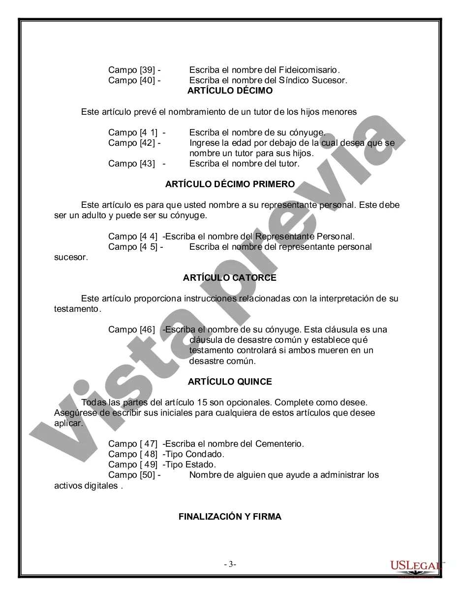 Preview Formulario Legal de Última Voluntad y Testamento para Persona Casada con Hijos Adultos y Menores