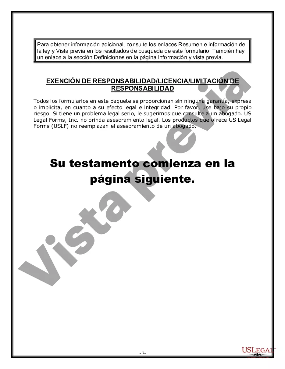 Preview Formulario Legal de Última Voluntad y Testamento para Persona Casada con Hijos Adultos y Menores