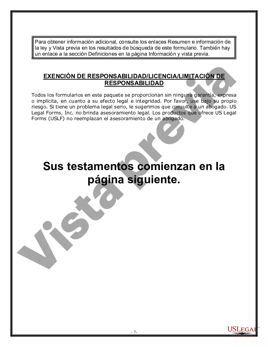 Preview Paquete de Voluntades Mutuas con Últimas Voluntades y Testamentos para Pareja Casada con Hijos Mayores y Menores