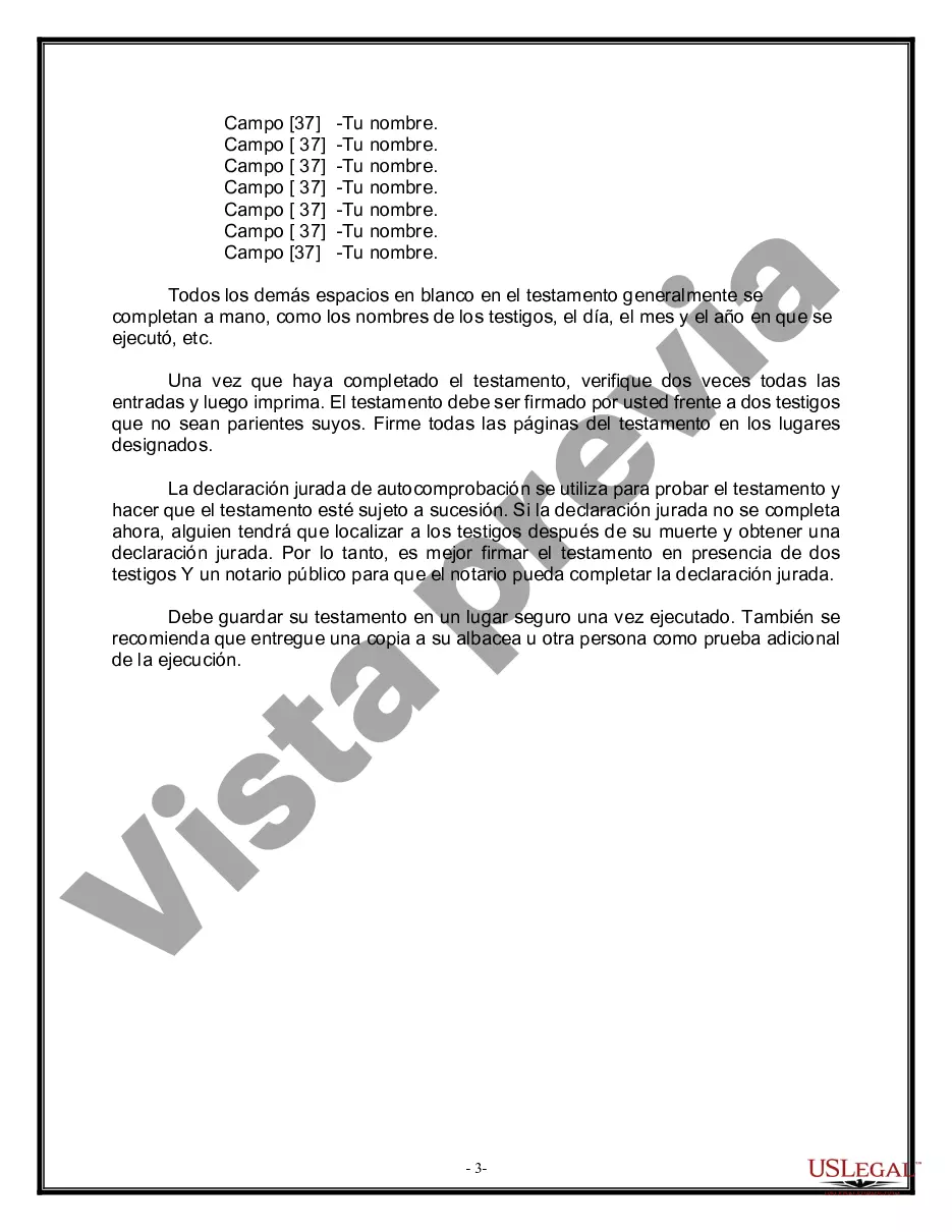 Preview Formulario de testamento y última voluntad legal para viuda o viudo con hijos adultos