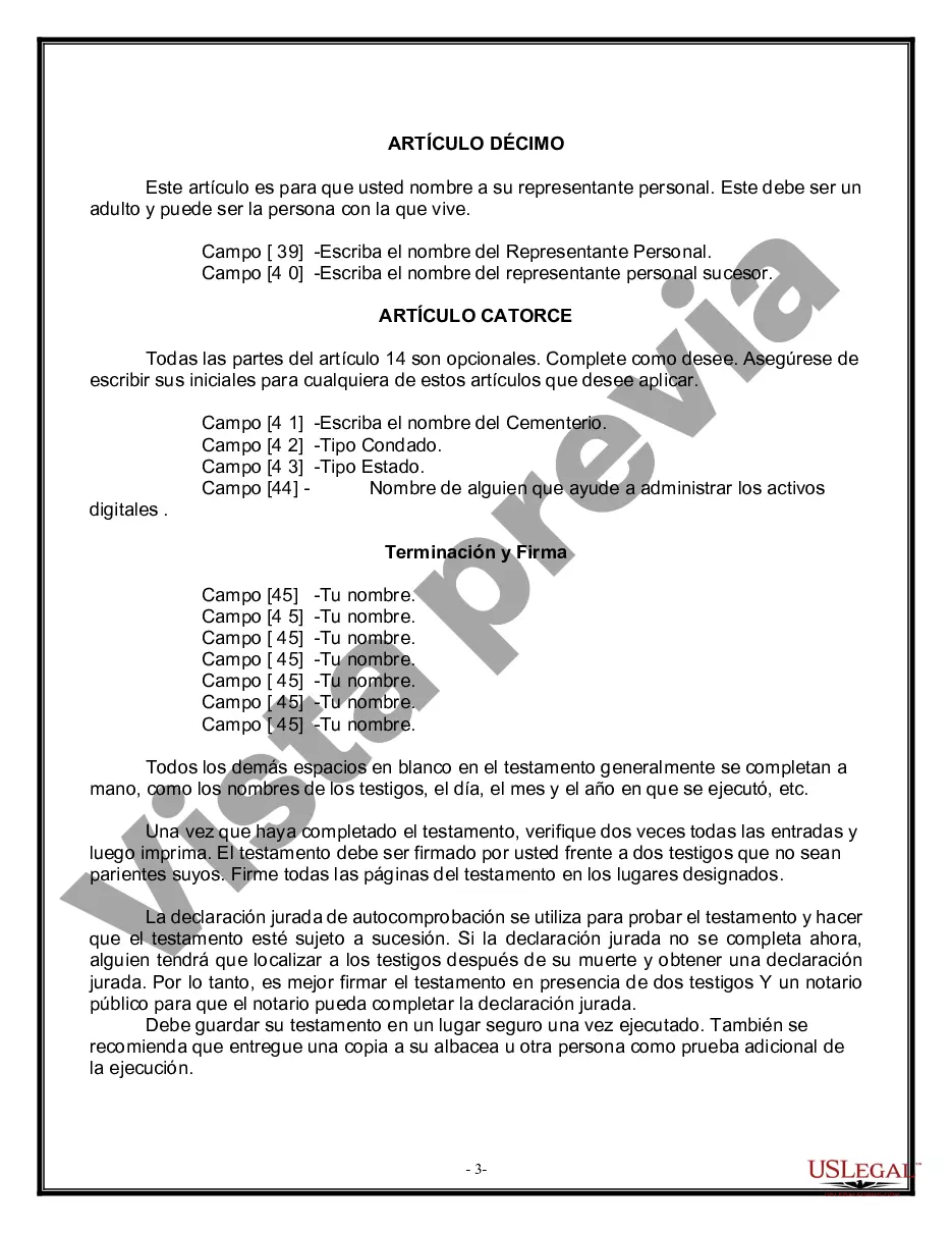 Preview Formulario Legal de Última Voluntad y Testamento para Viuda o Viudo con Hijos Menores