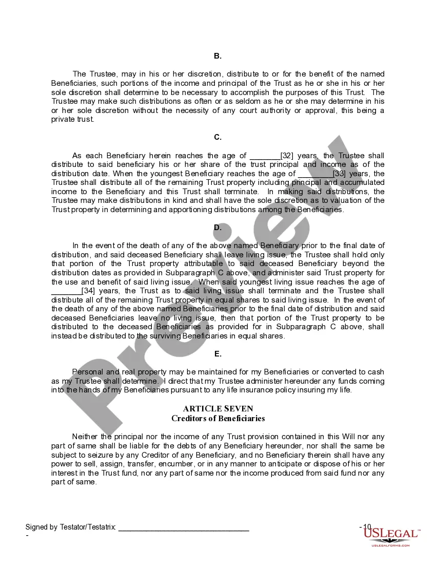 Preview Last Will and Testament for Widow or Widower with Minor Children