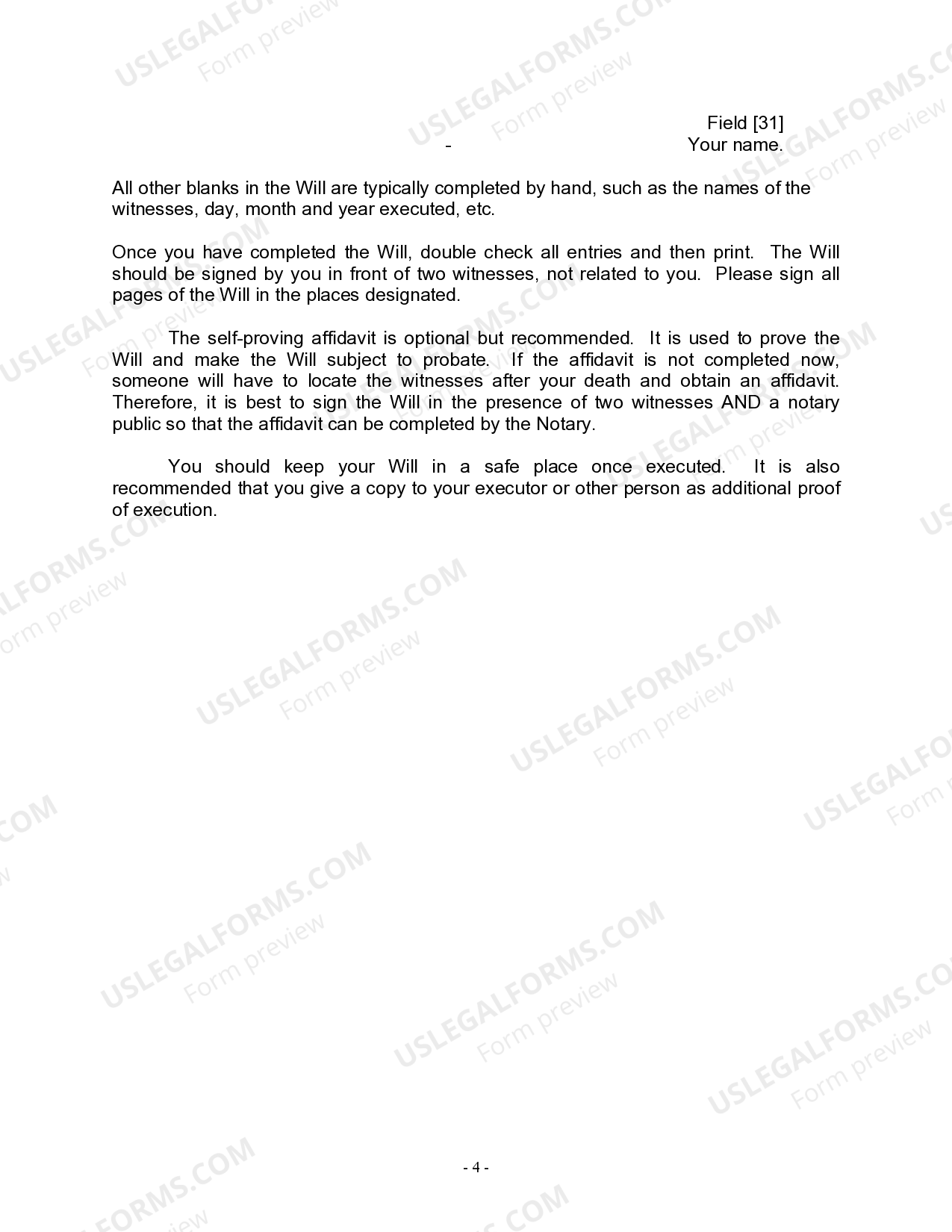 Missouri Legal Last Will Form for a Widow or Widower with no Children ...