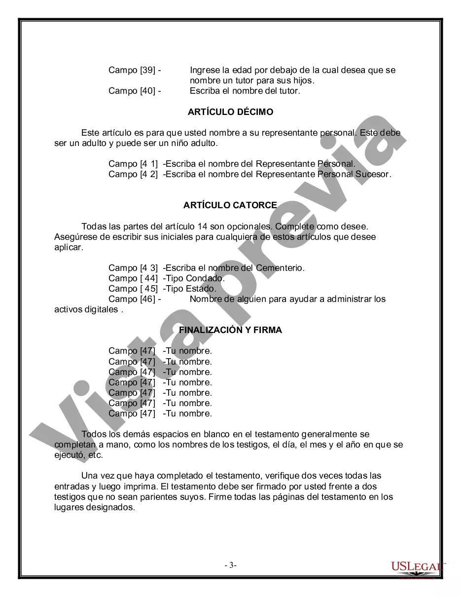 Preview Formulario Legal de Última Voluntad y Testamento para una Viuda o Viudo con Hijos Adultos y Menores