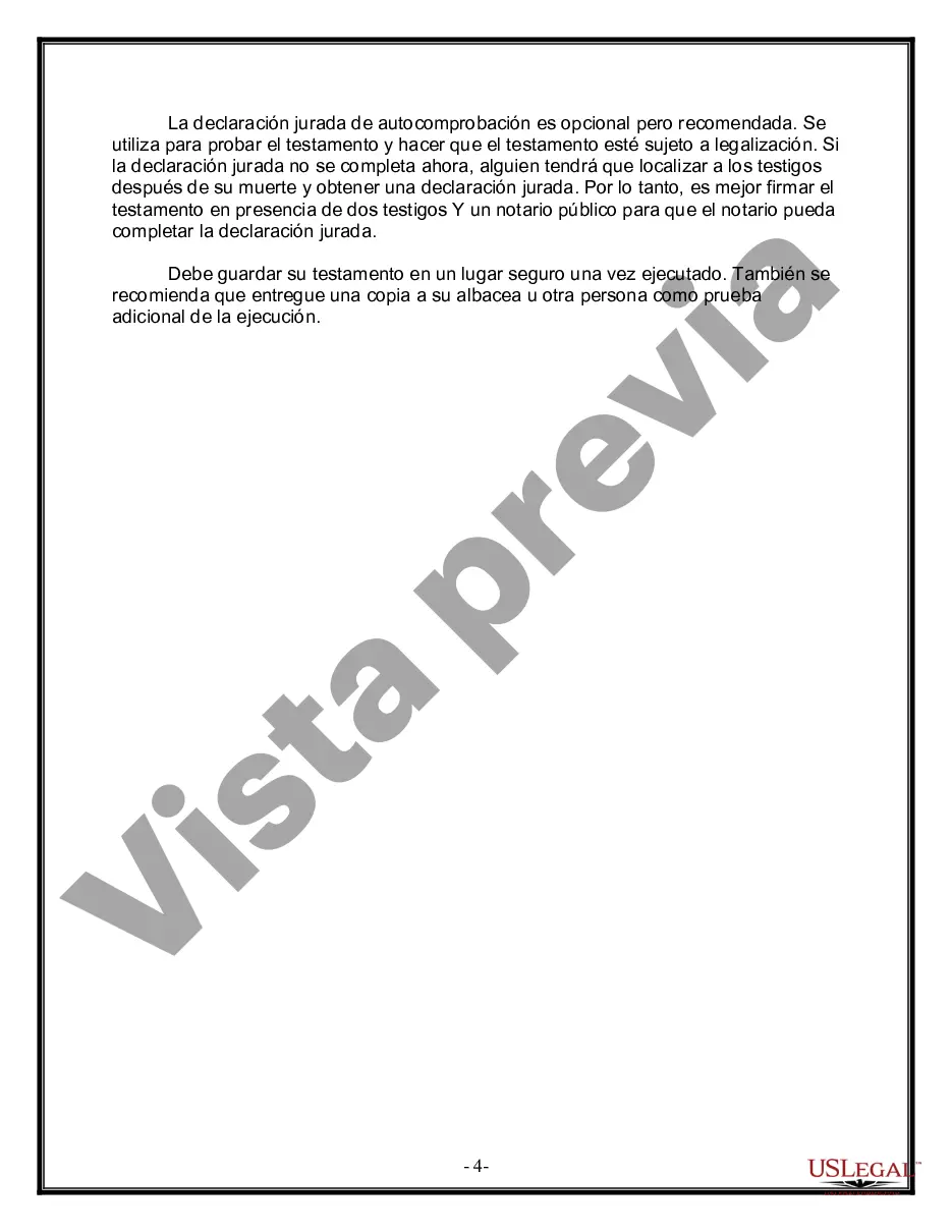 Preview Formulario Legal de Última Voluntad y Testamento para una Viuda o Viudo con Hijos Adultos y Menores