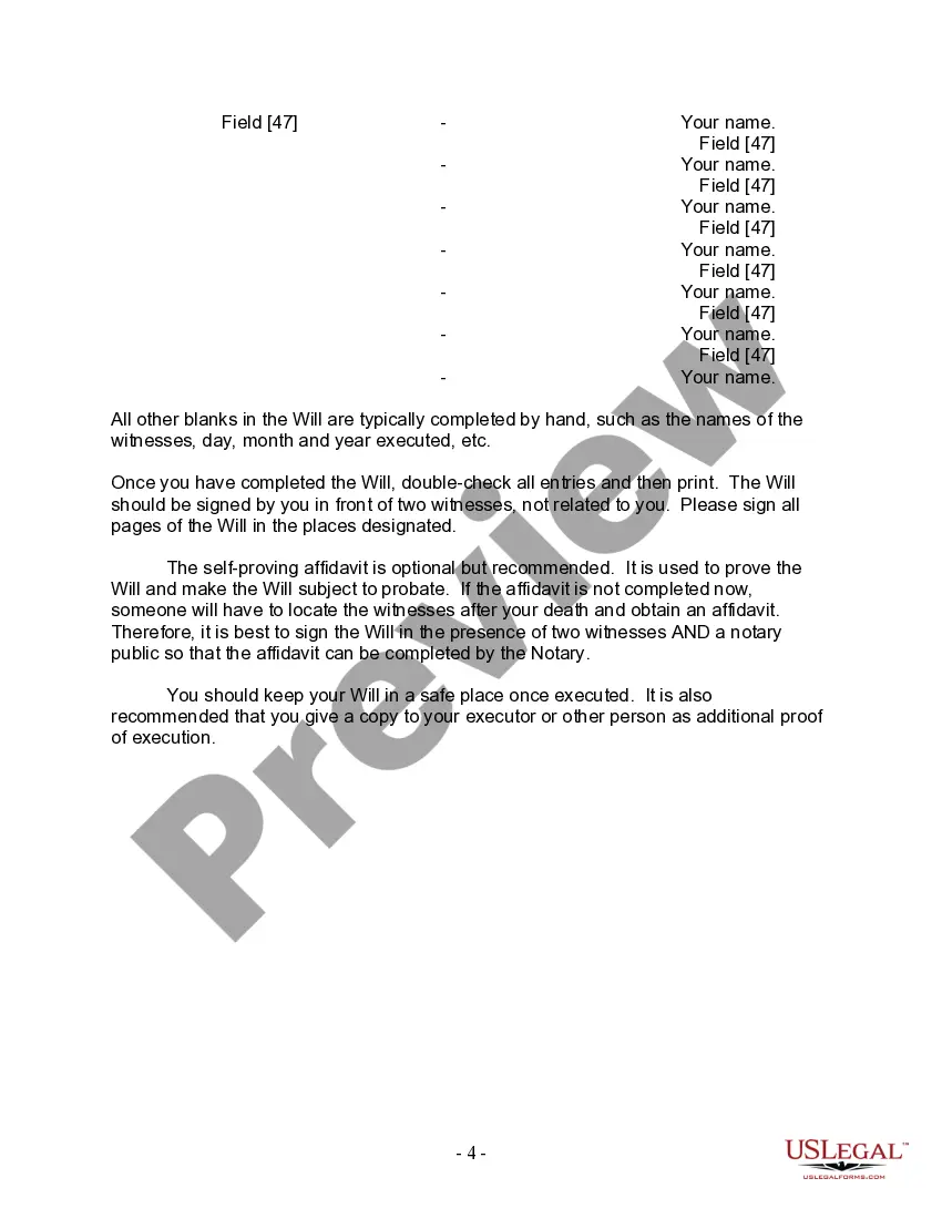 Preview Last Will and Testament for a Widow or Widower with Adult and Minor Children