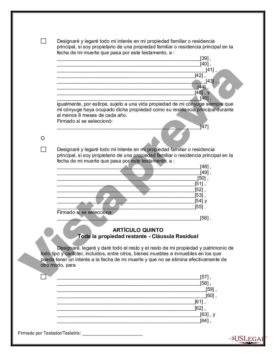 Preview Formulario Legal de Última Voluntad y Testamento para Persona Divorciada y Recasada con Hijos Míos, Tuyos y Nuestros