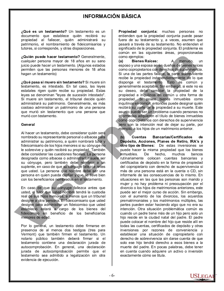 Preview Formulario Legal de Última Voluntad y Testamento para Persona Divorciada y Recasada con Hijos Míos, Tuyos y Nuestros