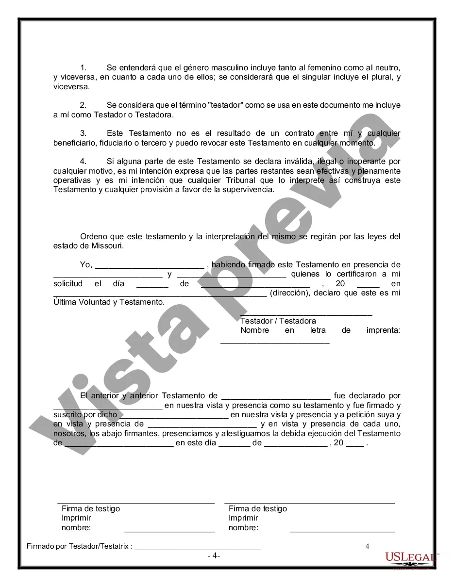 Preview Último testamento legal y formulario de testamento con todos los bienes en fideicomiso llamado testamento invertido