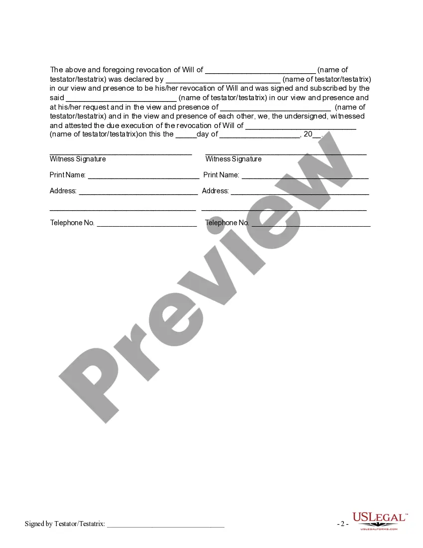 Get Written Revocation of Will Preview Written Revocation of Will