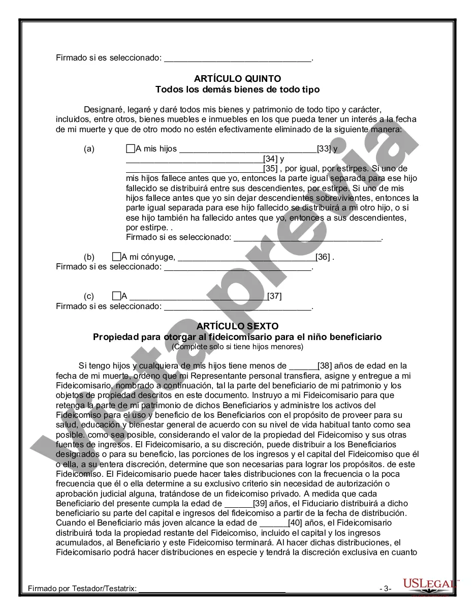 Preview Última voluntad y testamento para otras personas