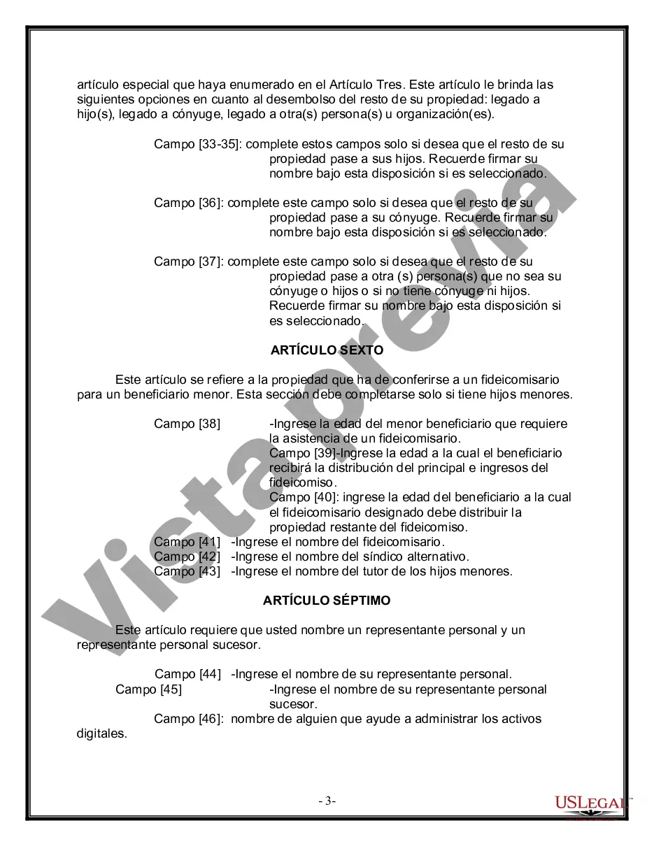 Preview Última voluntad y testamento para otras personas