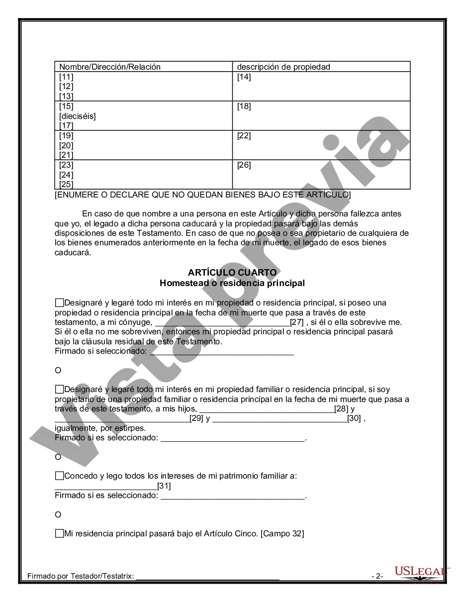 Preview Última voluntad y testamento para otras personas