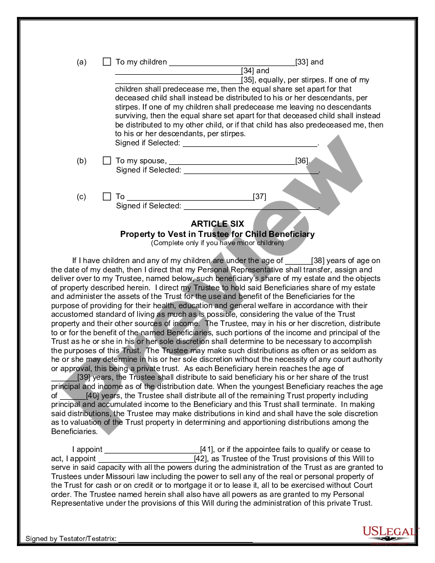 Missouri Last Will And Testament For Other Persons Us Legal Forms 5804