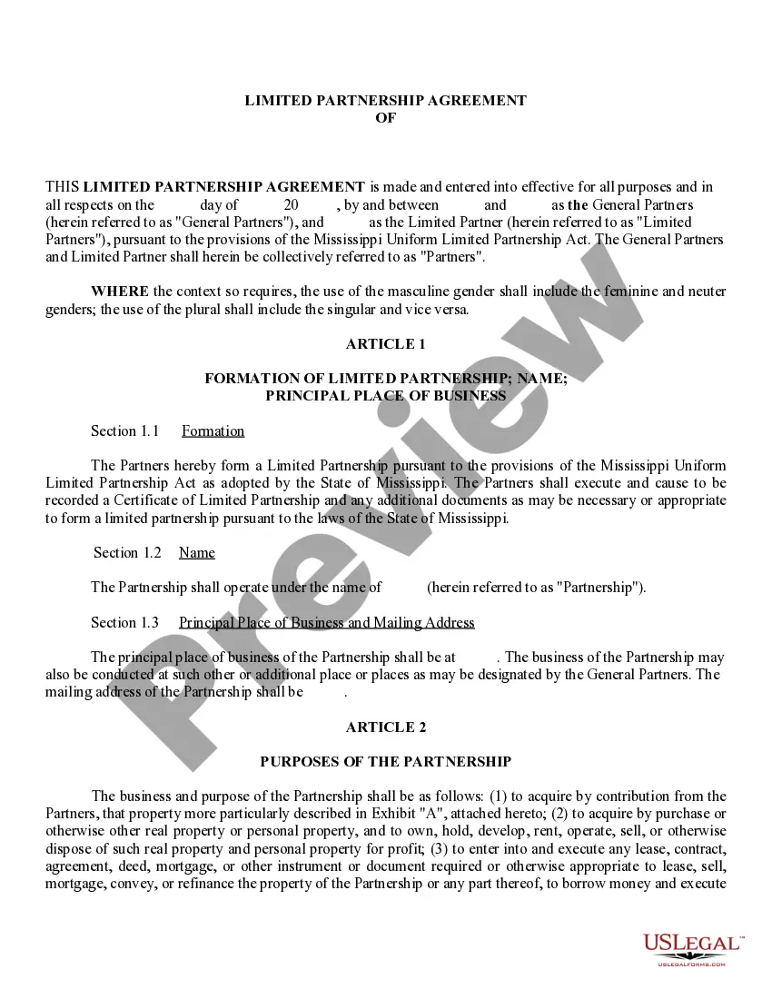 Get Limited Partnership Agreement Preview Limited Partnership Agreement
