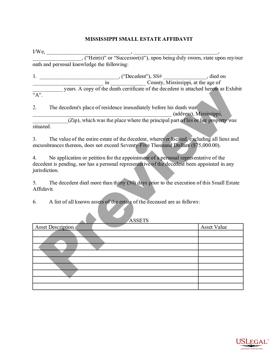 page 0 Small Estate Affidavit for Estates under $75,000 preview