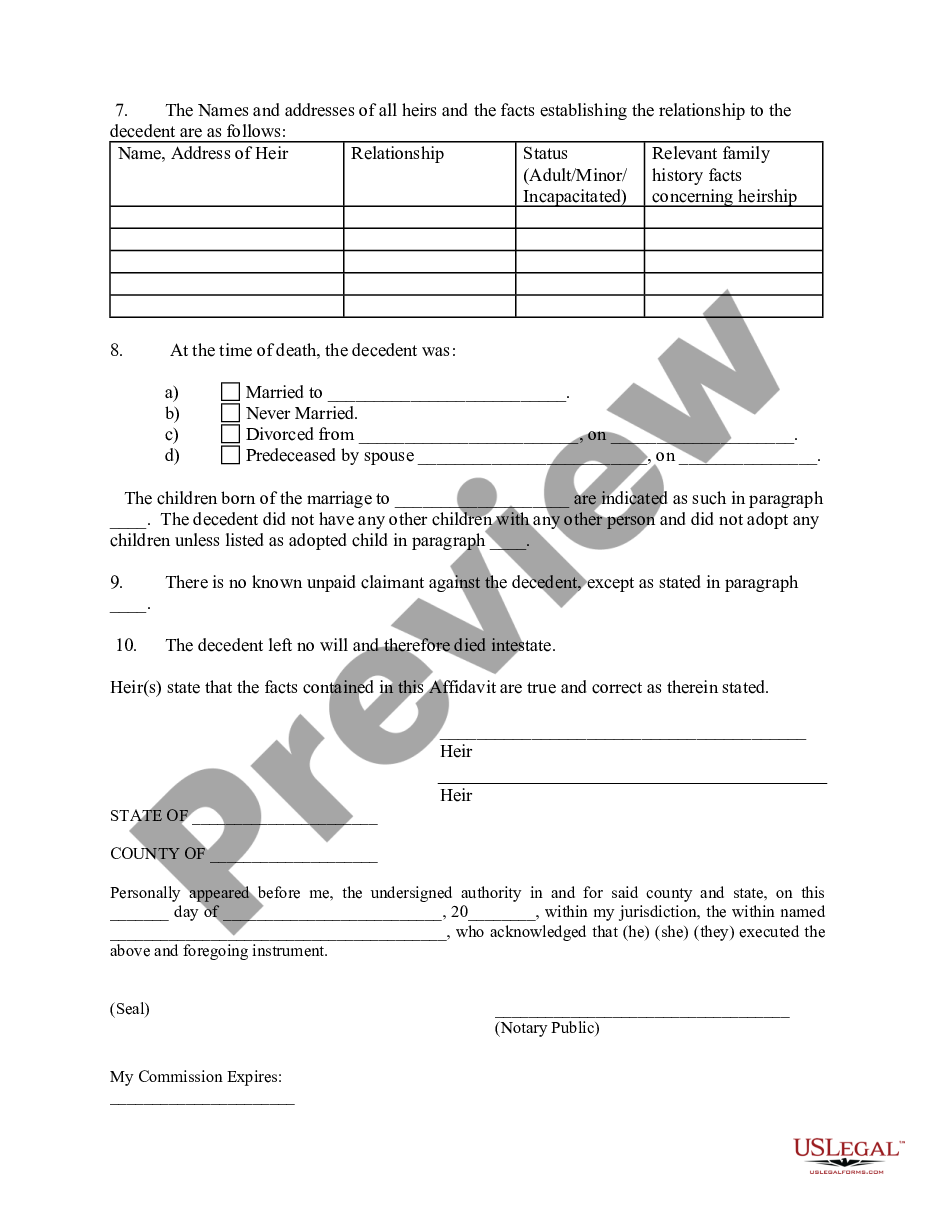page 1 Small Estate Affidavit for Estates under $75,000 preview