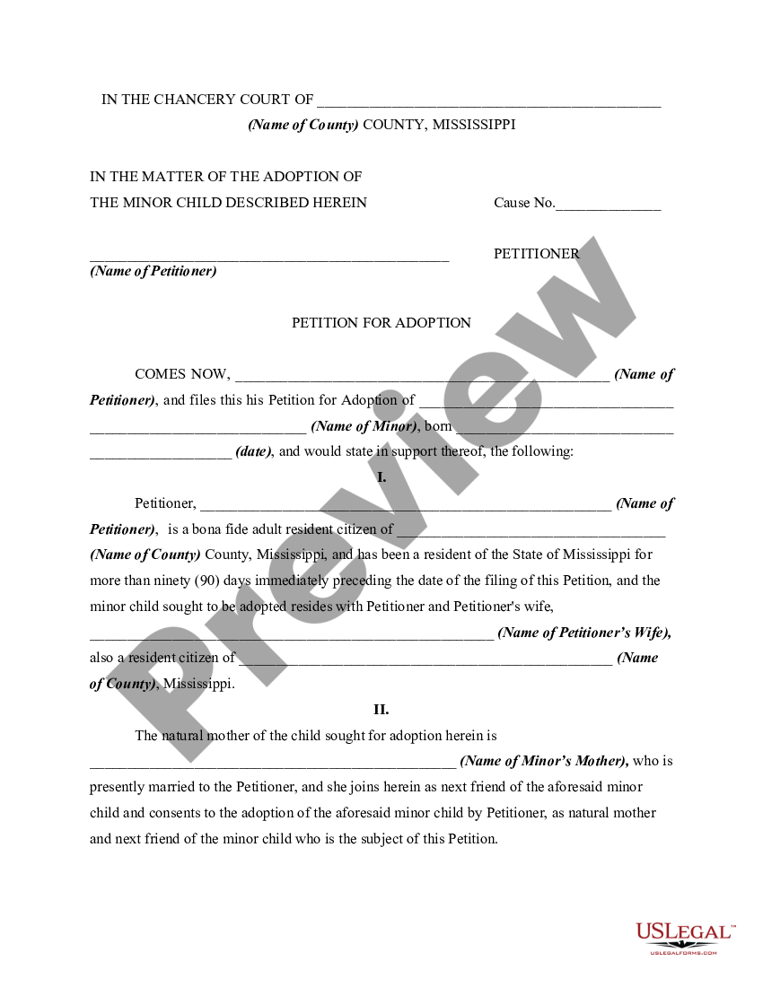 Mississippi Petition for Adoption Involving Guardian Ad Litem in ...