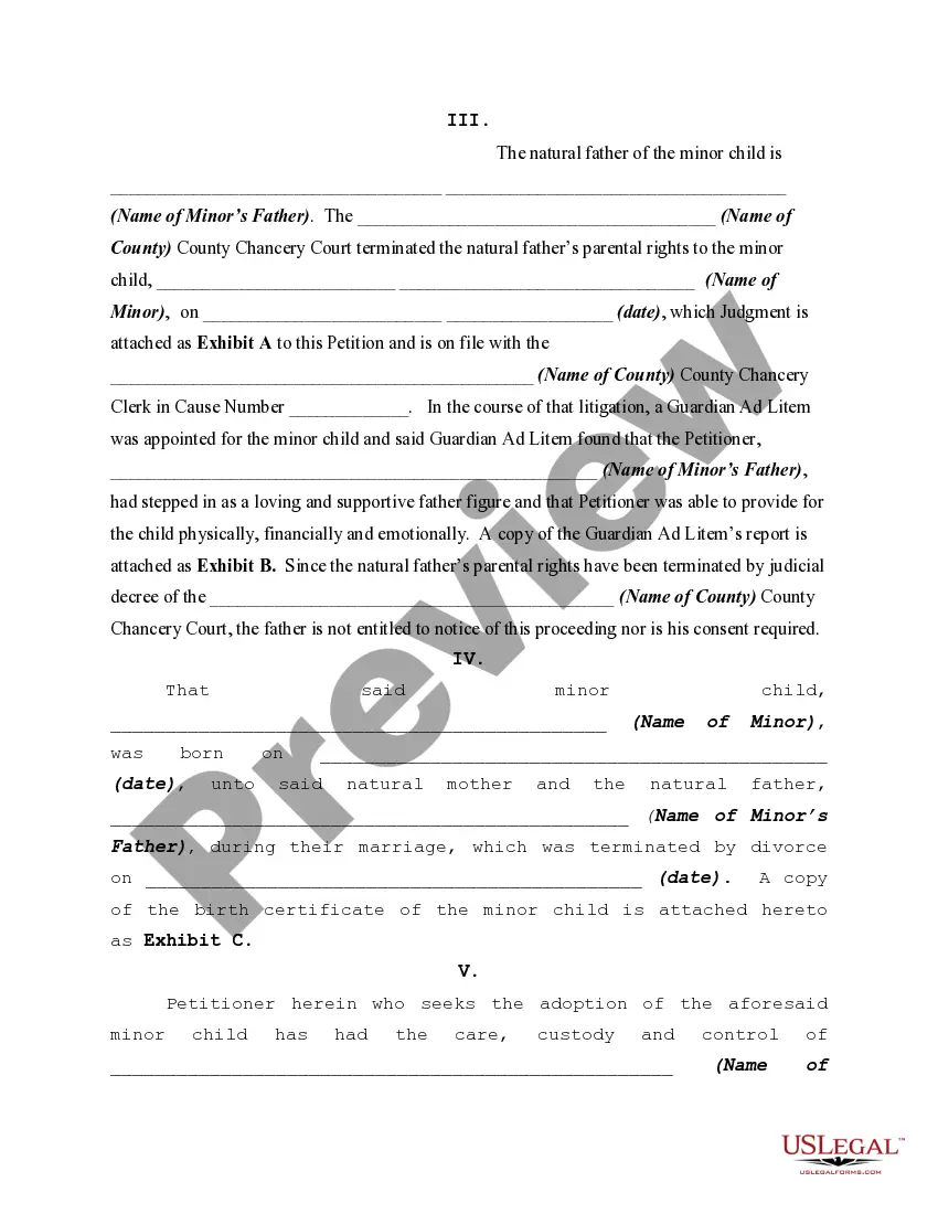 Preview Petition for Adoption Involving Guardian Ad Litem in Underlying Proceeding