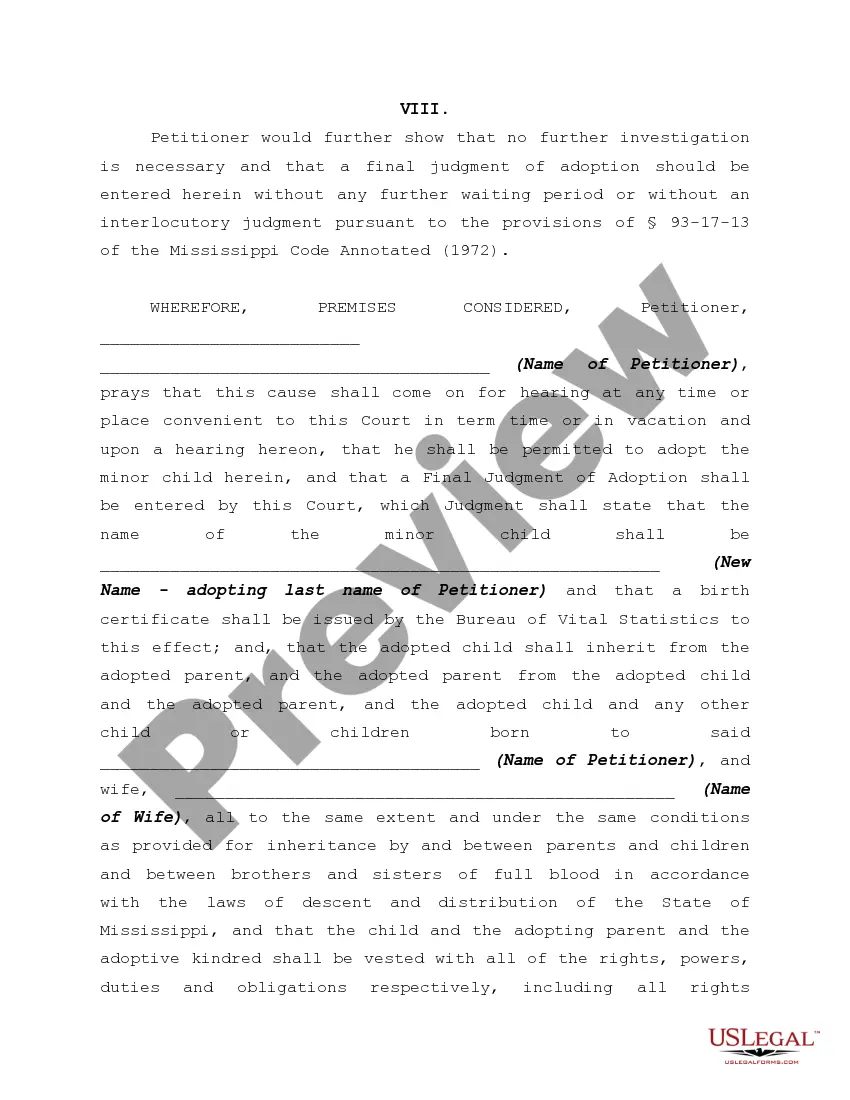 Preview Petition for Adoption Involving Guardian Ad Litem in Underlying Proceeding