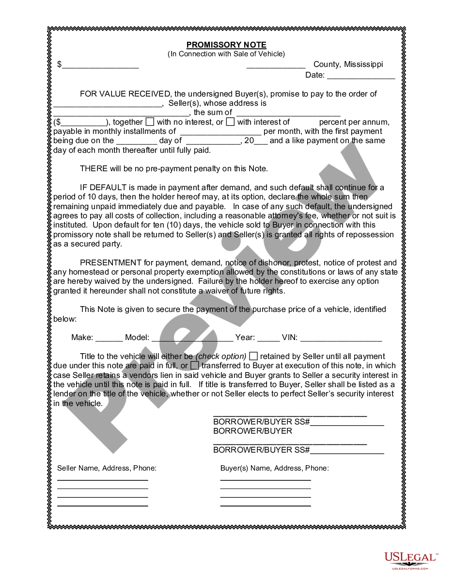 Mississippi Bill Of Sale For Vehicle Us Legal Forms 8904