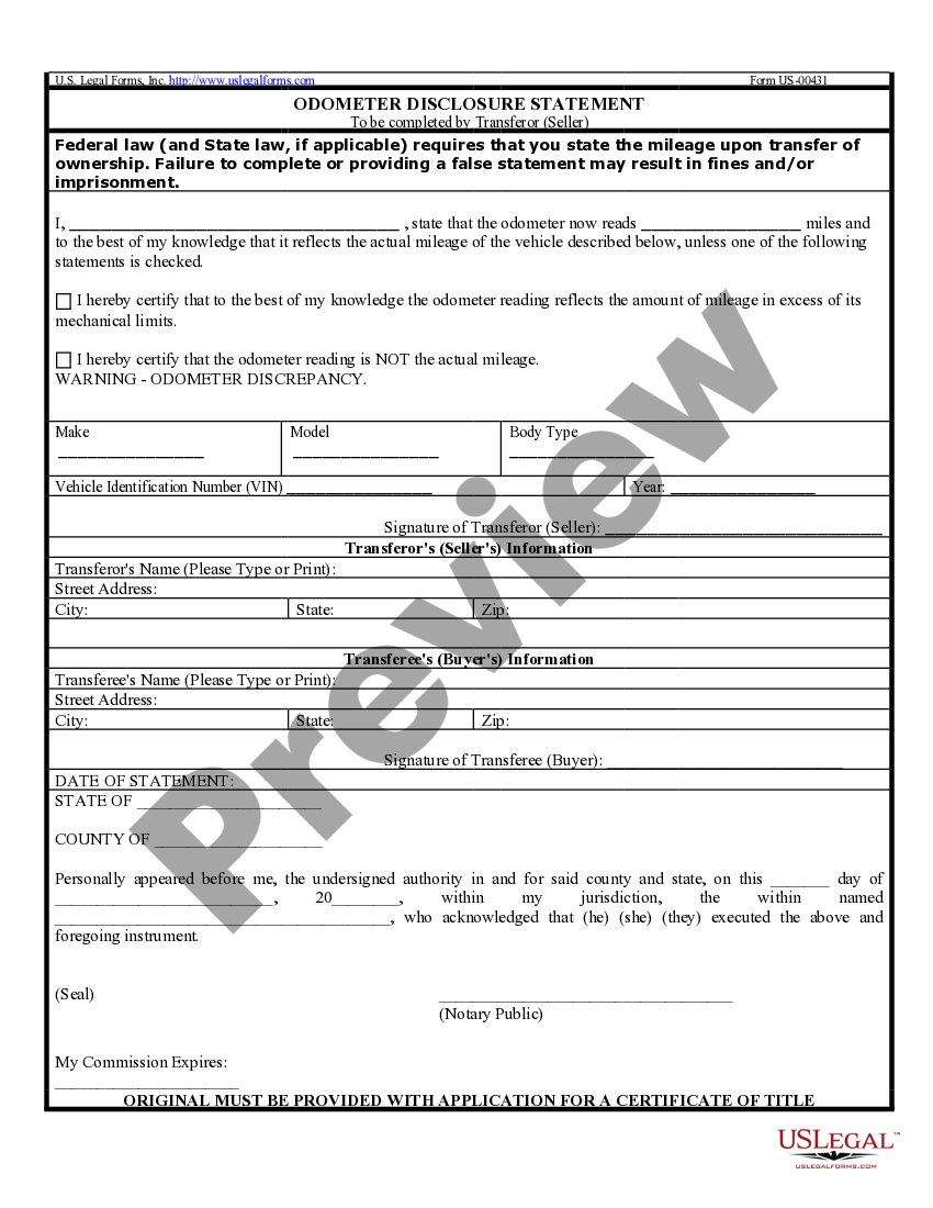 Mississippi Bill Of Sale Of Automobile And Odometer Statement