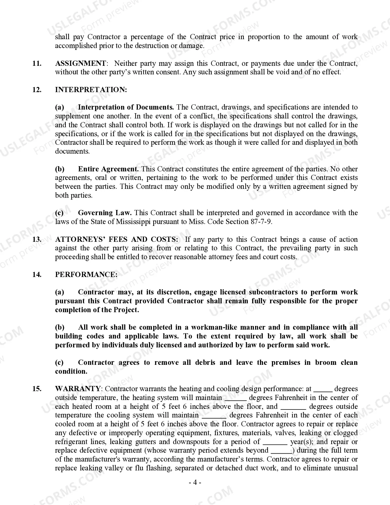 Preview HVAC Contract for Contractor