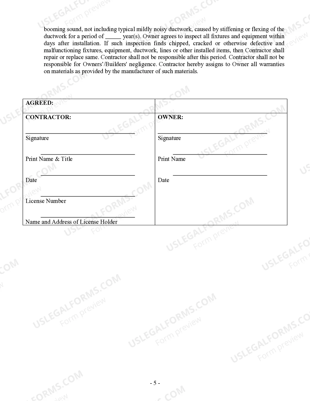 Preview HVAC Contract for Contractor