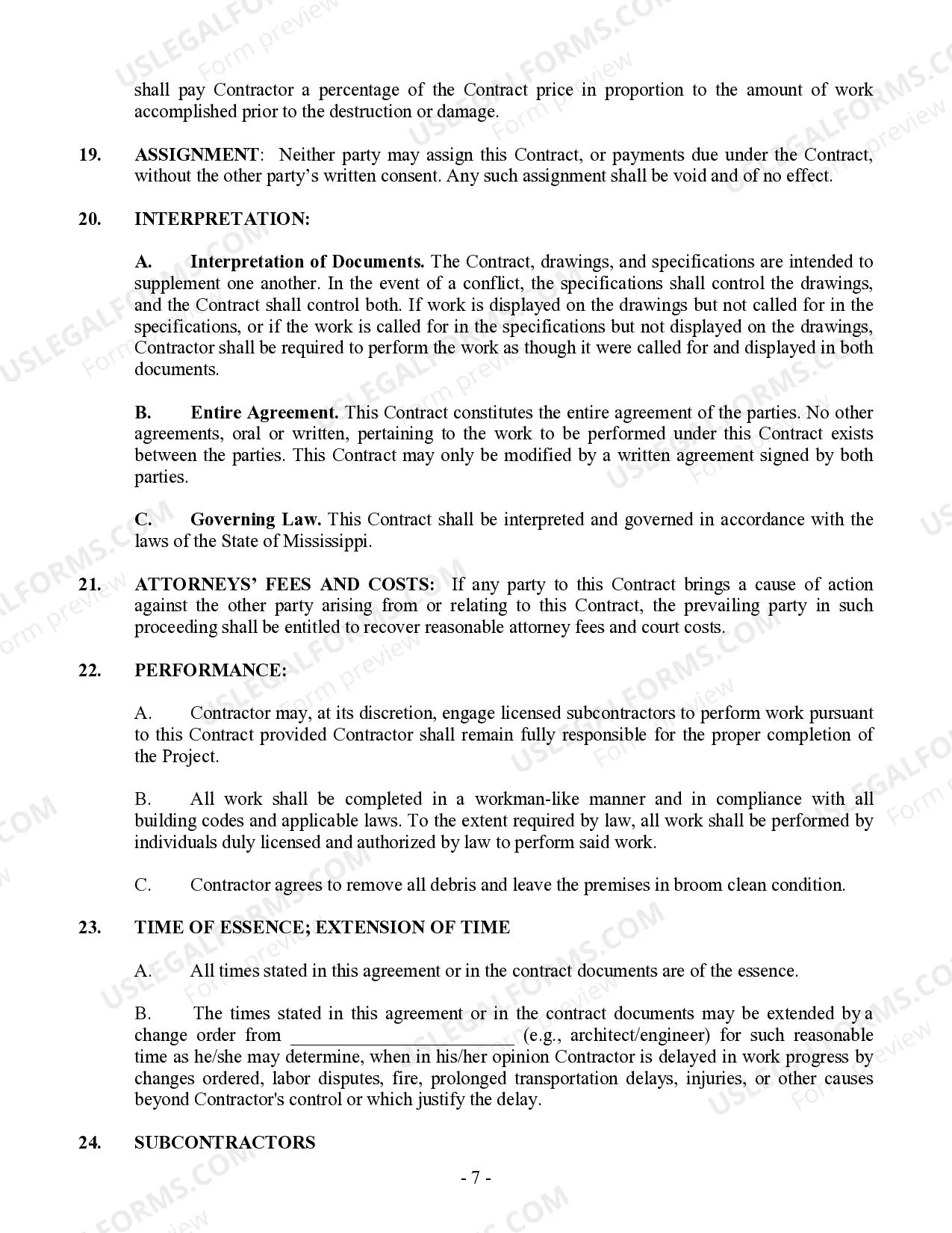 Preview Commercial Contract for Contractor