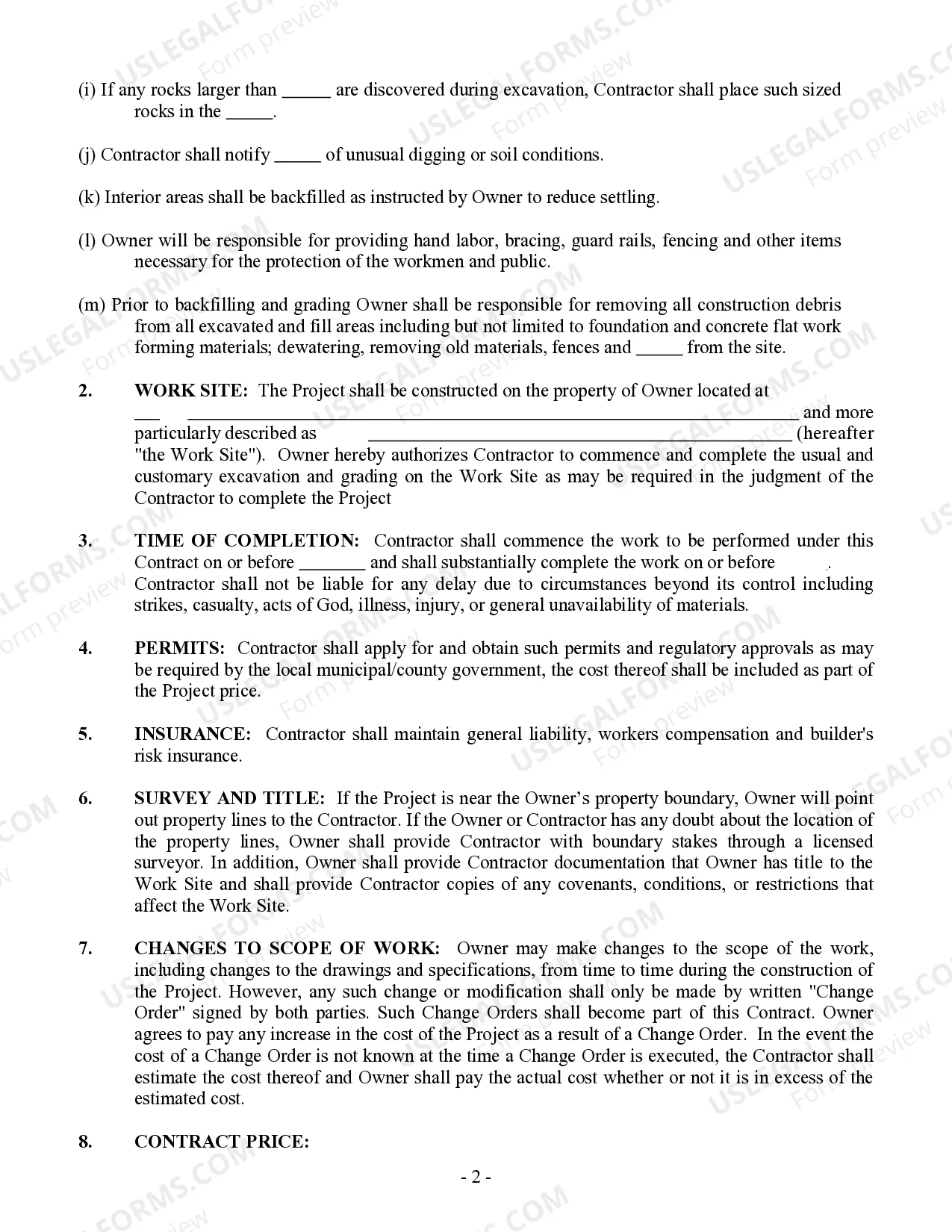 Preview Excavator Contract for Contractor